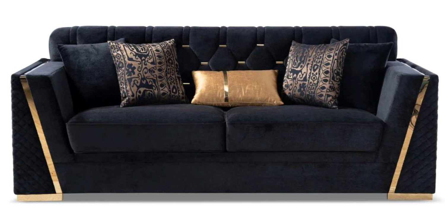 Black Velvet 3pc Sofa Sets with Gold Accents YF07