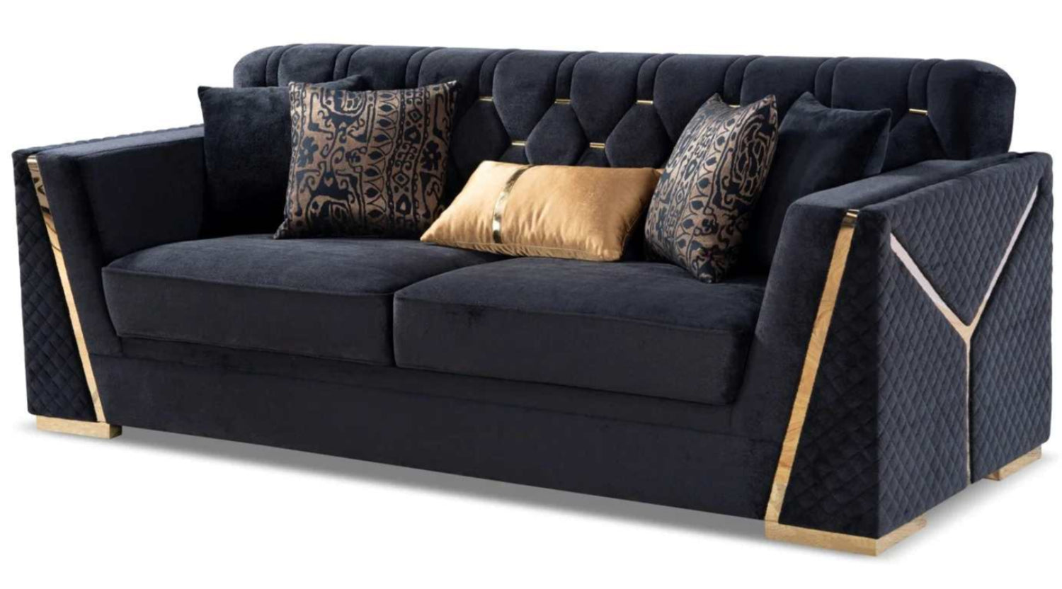Black Velvet 3pc Sofa Sets with Gold Accents YF07