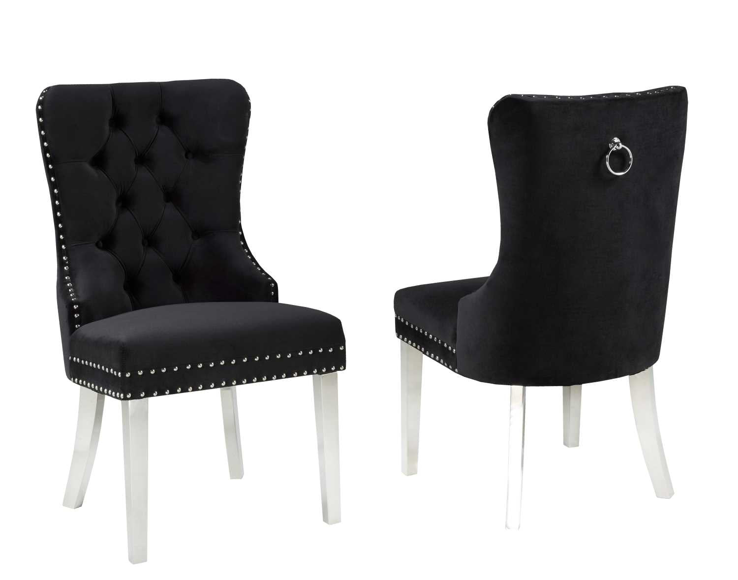 Black Dining Chair W/ Chrome Legs Set Of 2 F459-BK