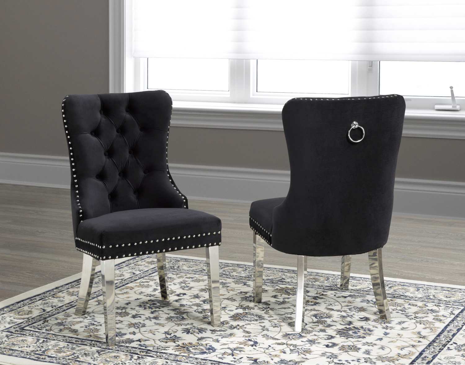 Black Dining Chair W/ Chrome Legs Set Of 2 F459-BK