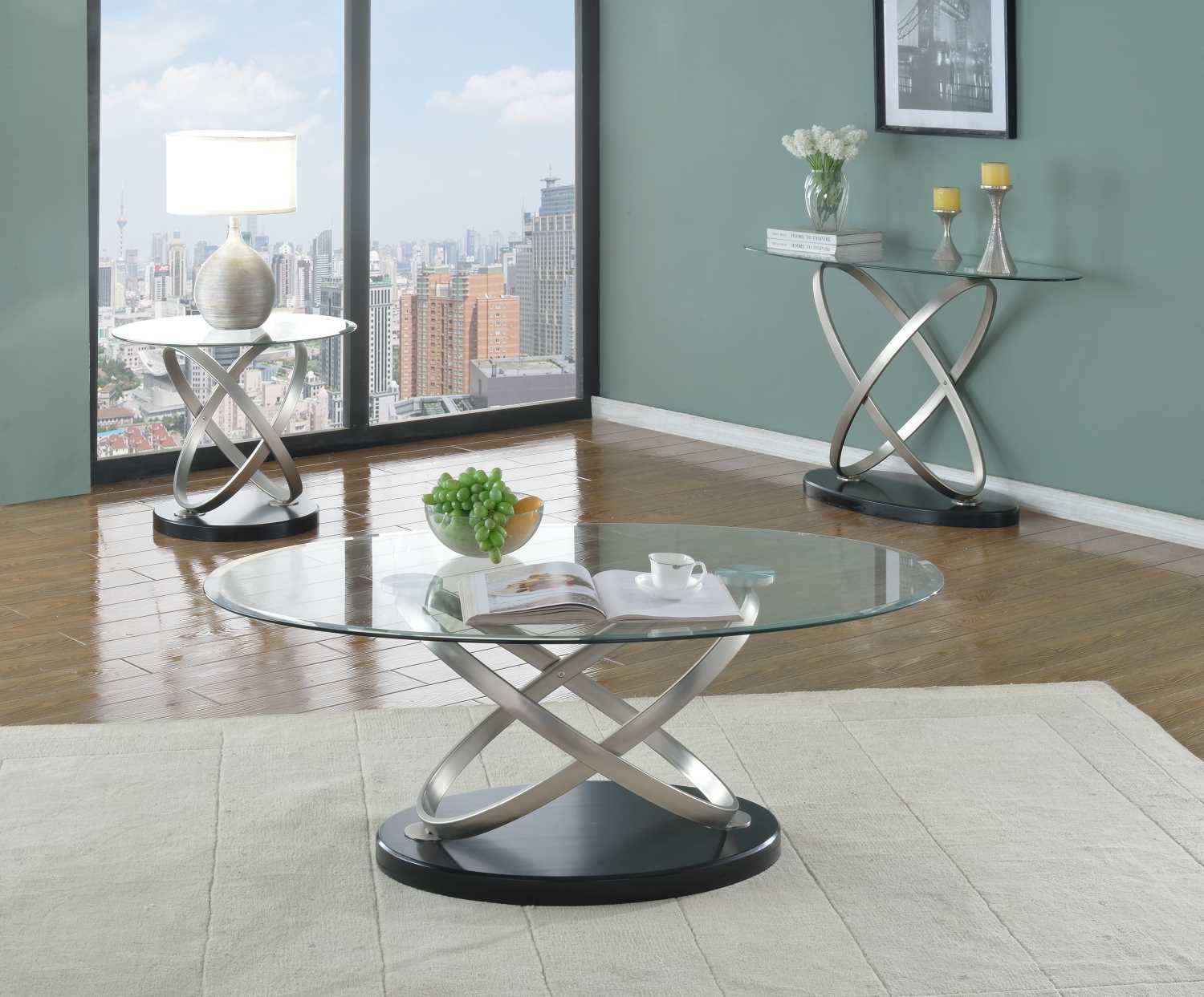 Black/Silver Chantal Coffee Table With 2 End Tables SIC275