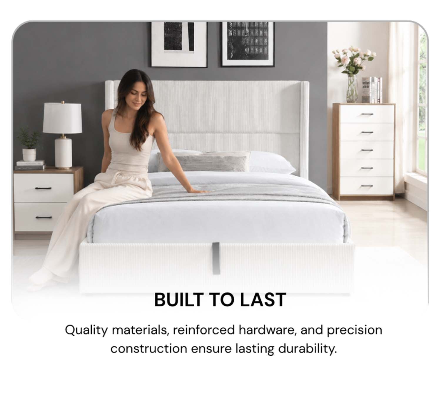 Black Hydraulic Lift Corduroy Fabric Bed with Built-In USB Charging Ports 2164
