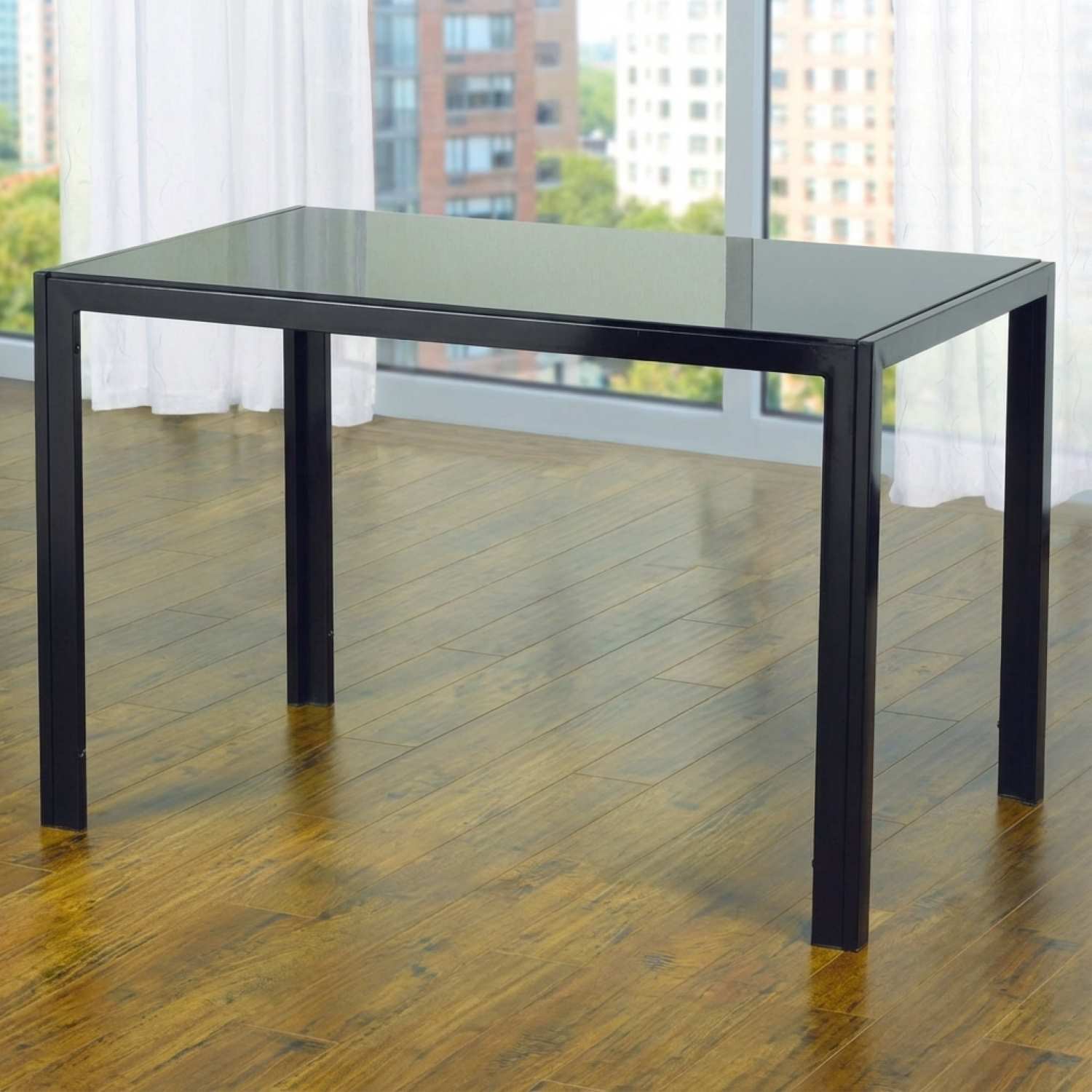 Black Tempered Glass Dining Table with 4 Black Chairs 5053