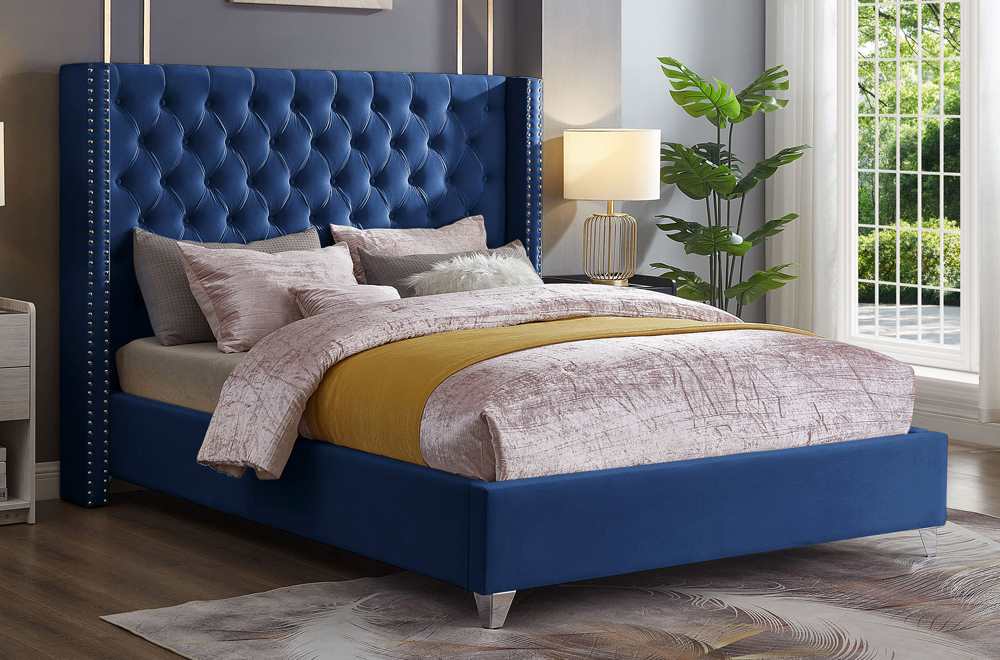 Blue Platform Tufted Bed 2380