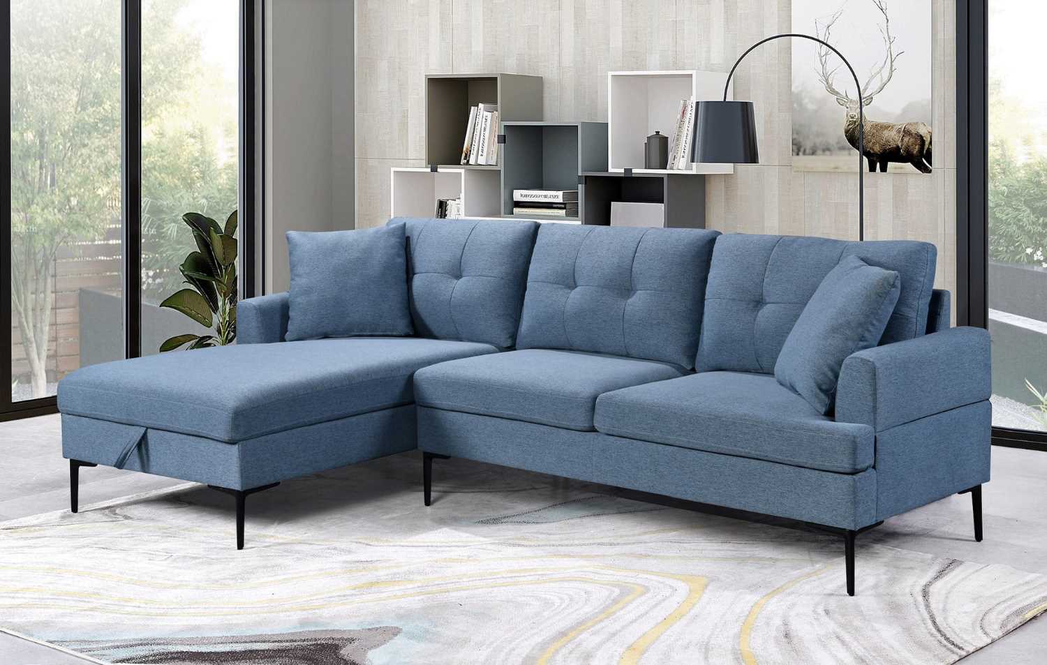 Blue Storage Sectional Sofa 9065 / 9066