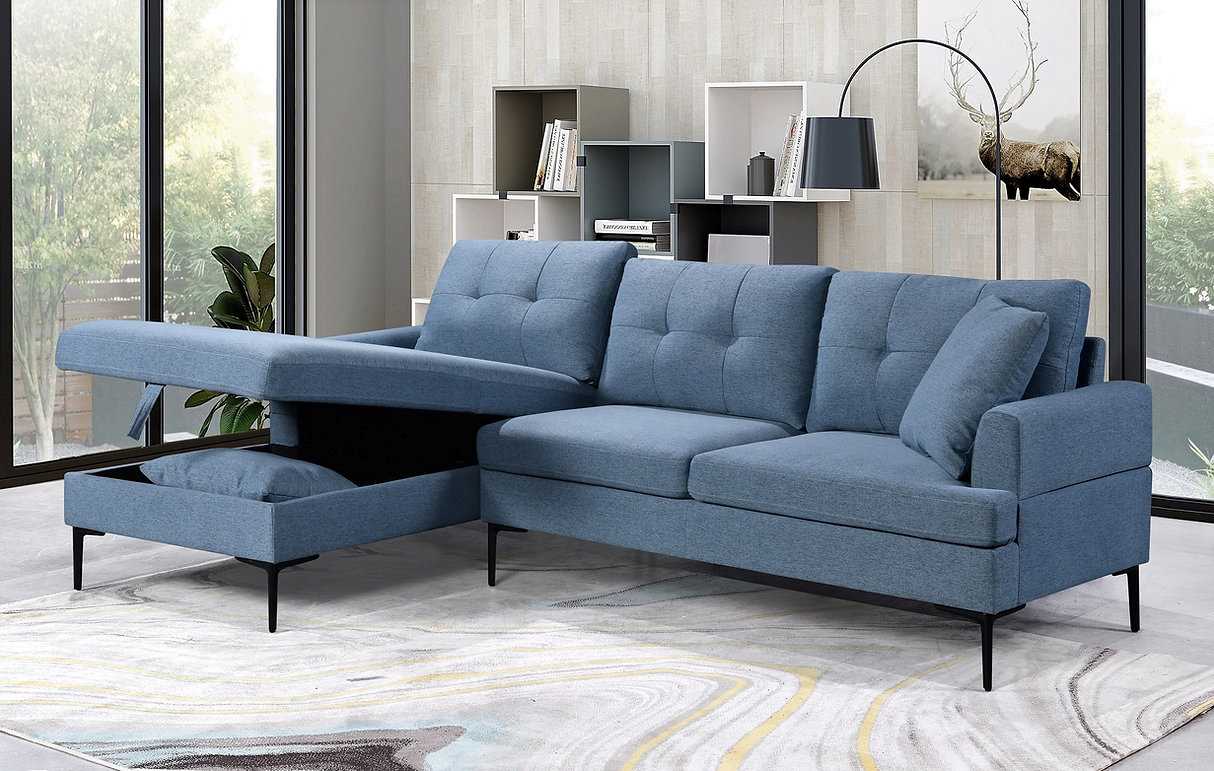 Blue Storage Sectional Sofa 9065 / 9066