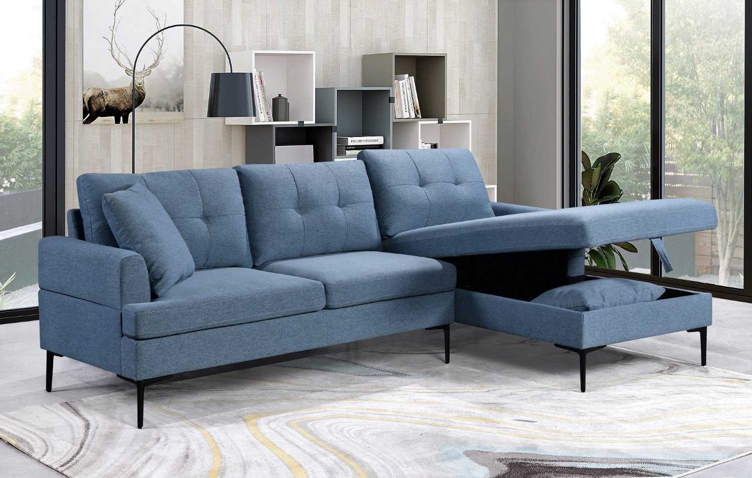Blue Storage Sectional Sofa 9065 / 9066