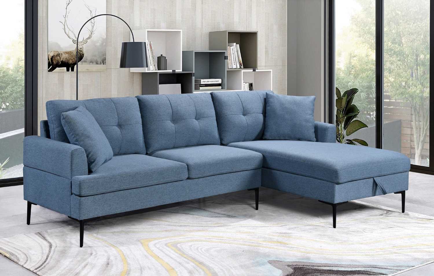 Blue Storage Sectional Sofa 9065 / 9066