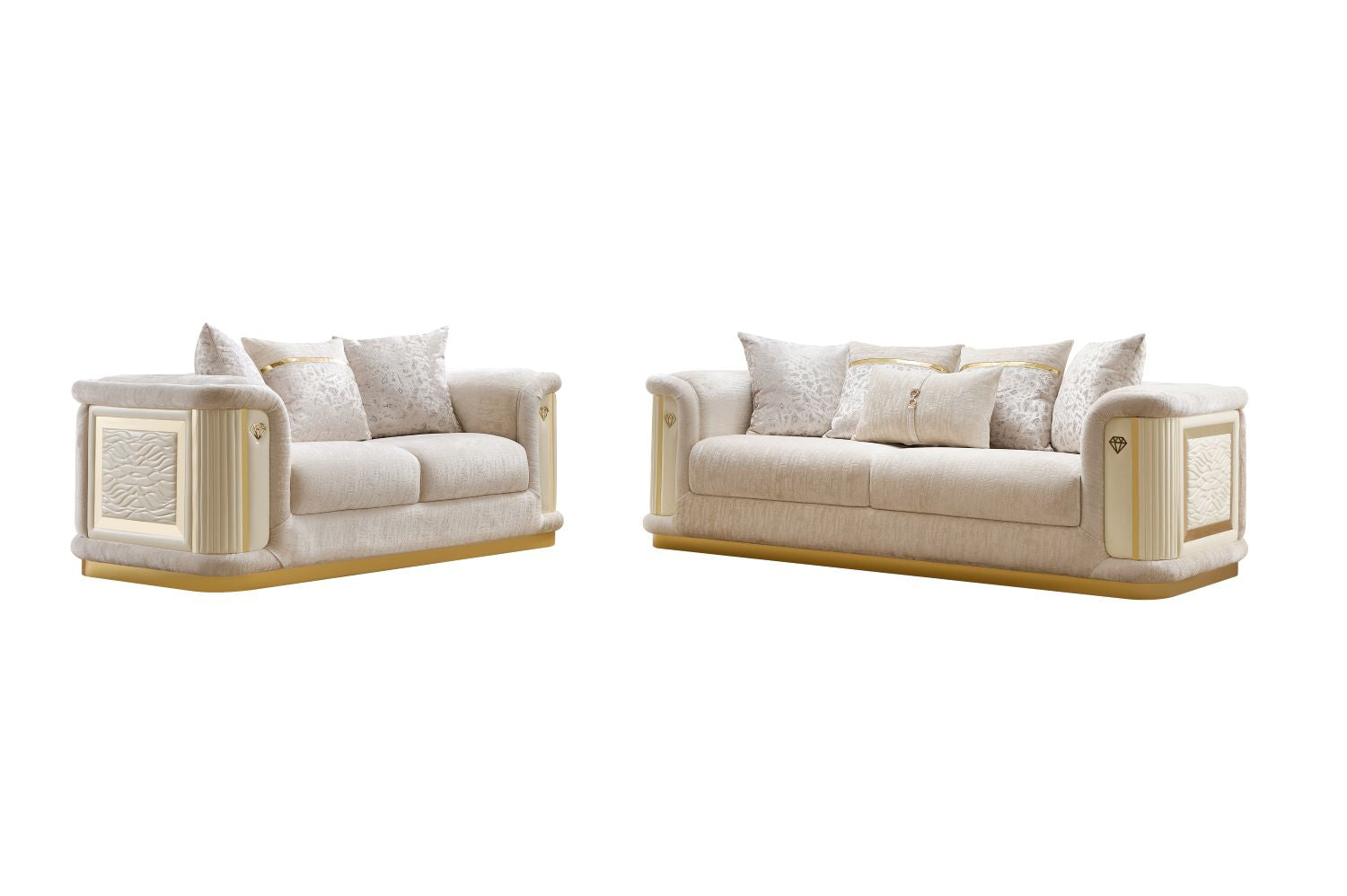 Bona Beige Fabric Sofa Set with Gold Accents 8225