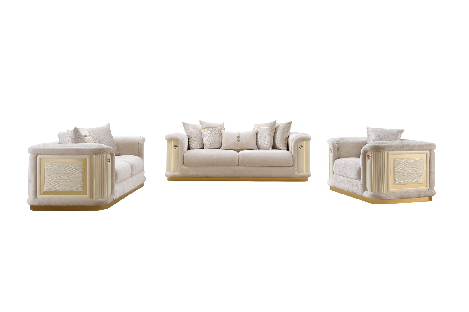 Bona Beige Fabric Sofa Set with Gold Accents 8225