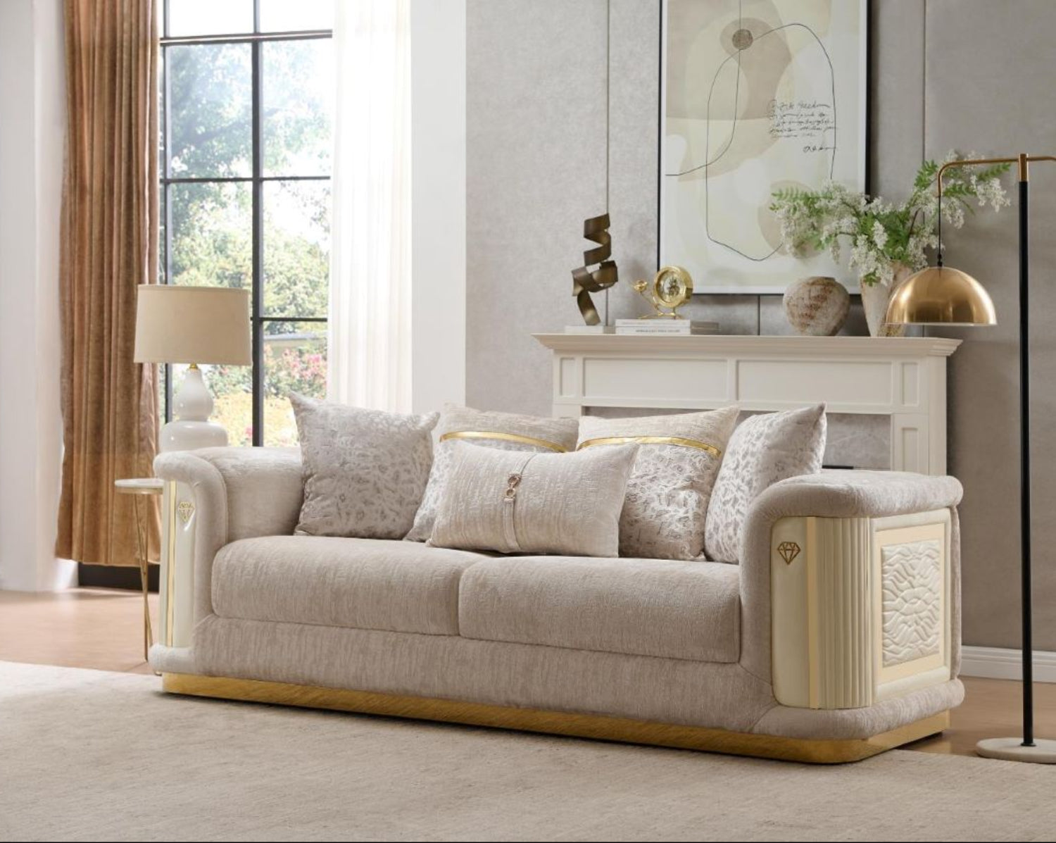 Bona Beige Fabric Sofa Set with Gold Accents 8225