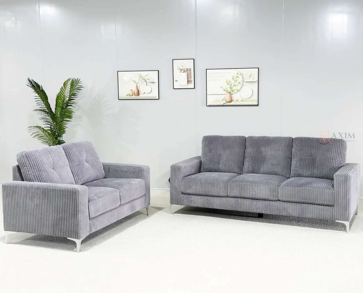 Bono Corduroy Grey Fabric 2pc Sofa Set