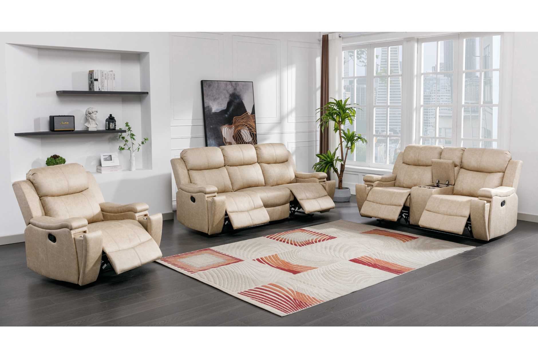 Bradford Rocker Recliner Chair Polished Microfiber Neutral Buff Tone 99990