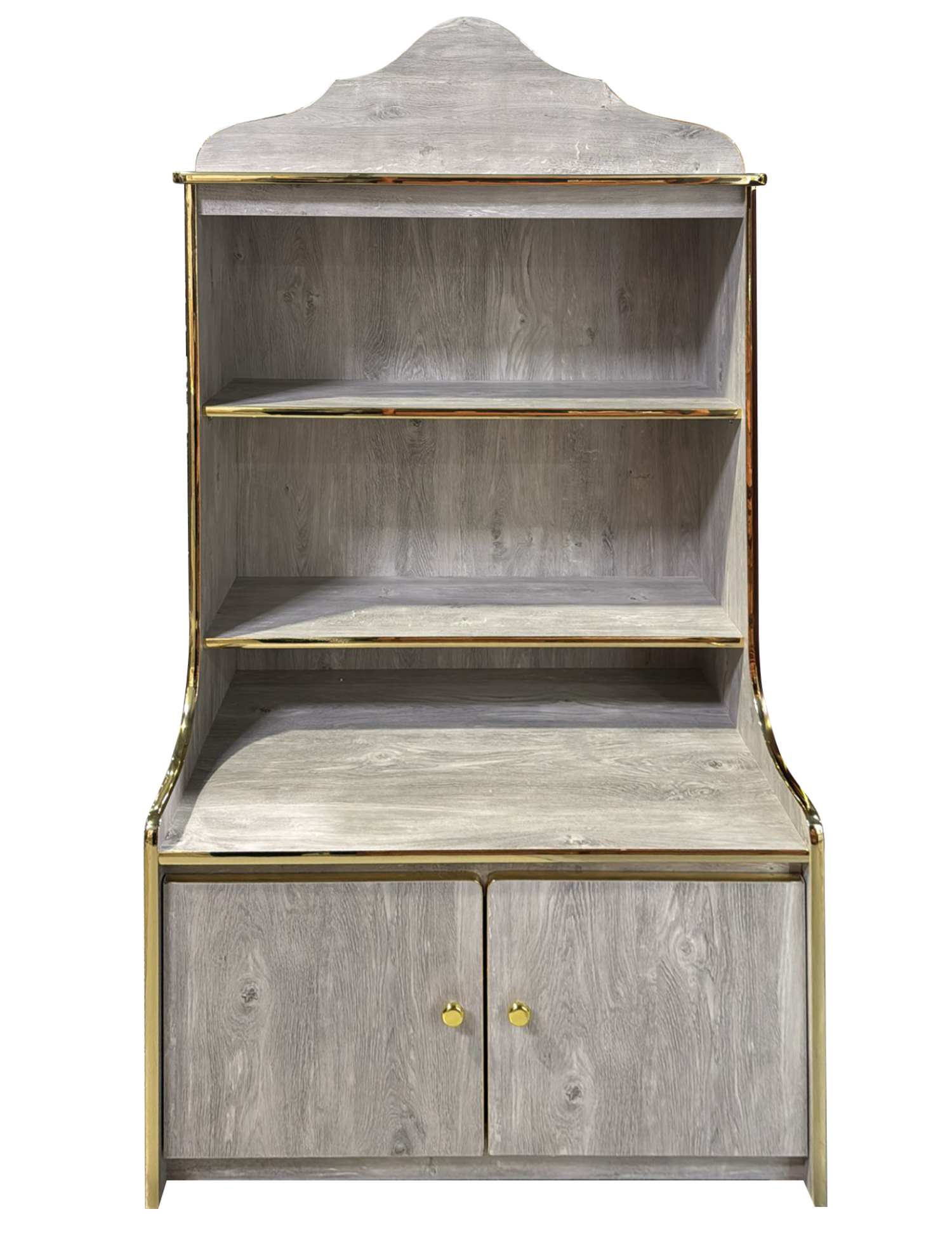 Wooden cabinet with marble top on a white background