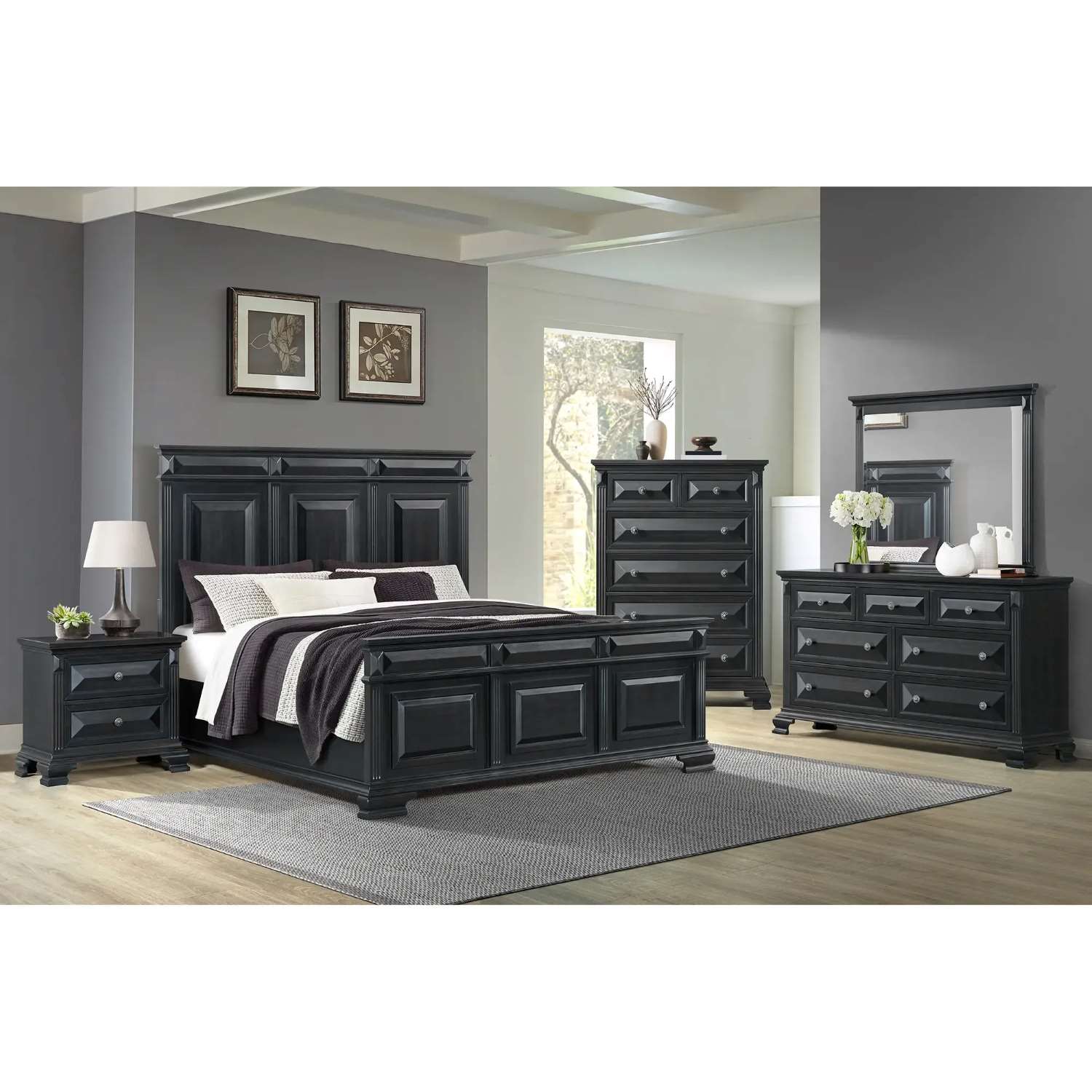 Bridgestone Black Wooden Bedroom Set