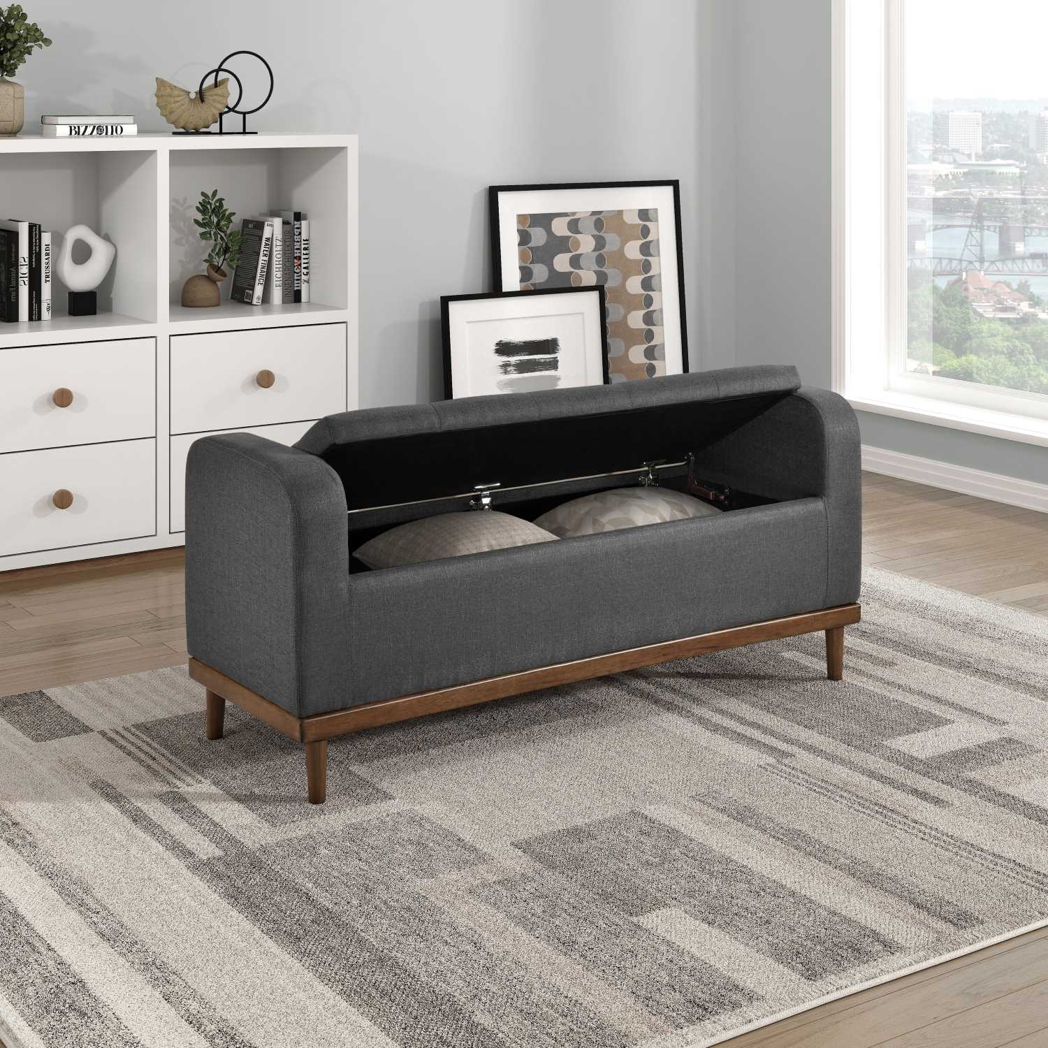 Brigitte Dark Grey Button-Tufted Lift Top Storage Bench 4590
