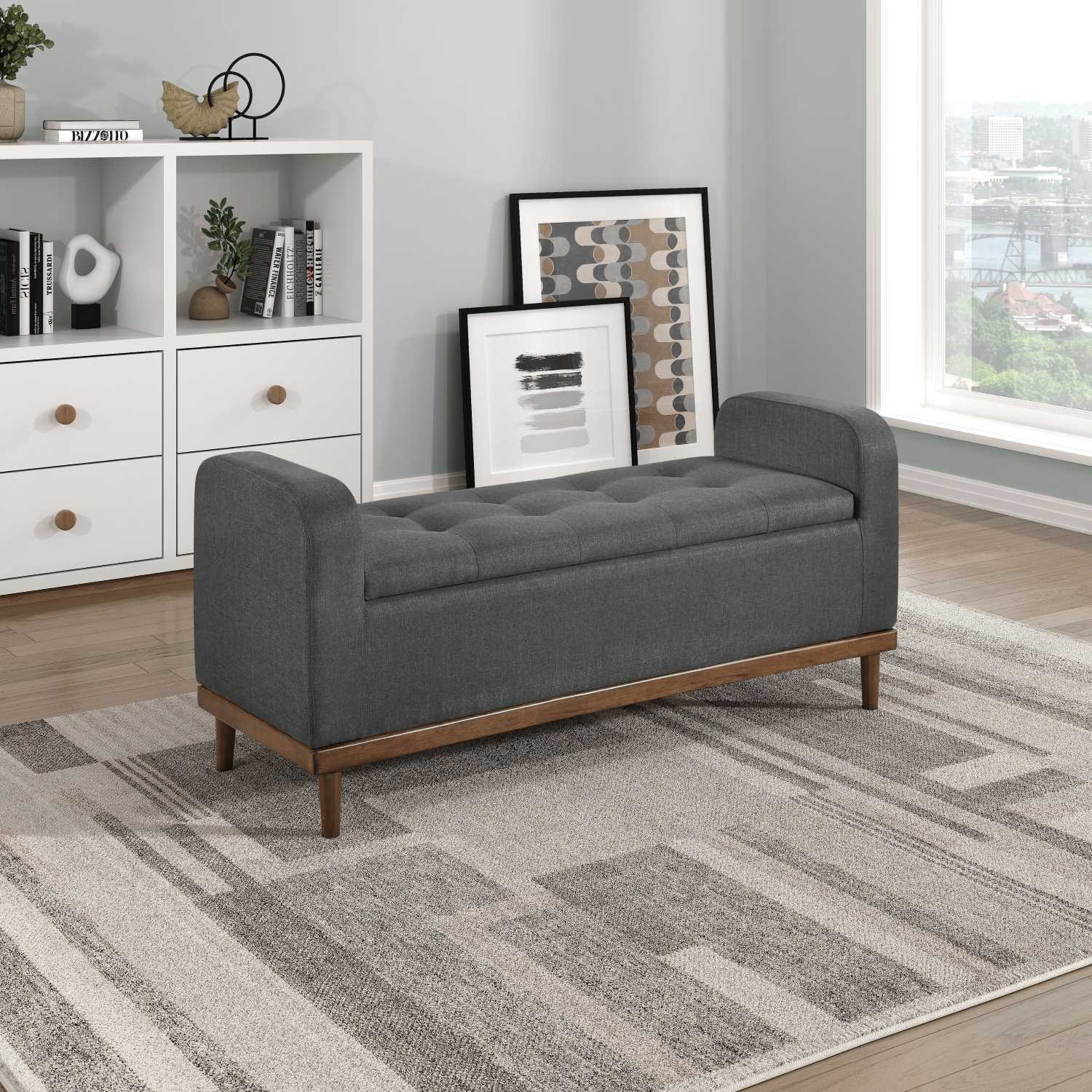 Brigitte Dark Grey Button-Tufted Lift Top Storage Bench 4590