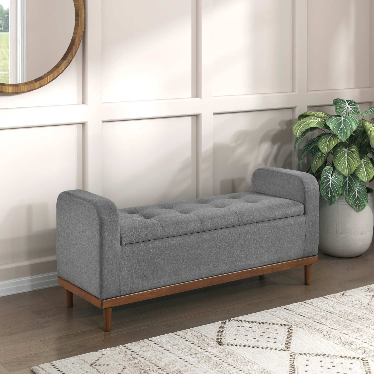 Brigitte Grey Button-Tufted Lift Top Storage Bench 4590