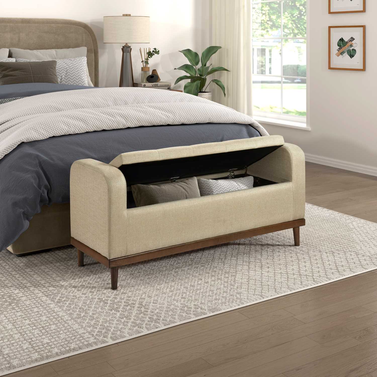 Brigitte Light Brown Button-Tufted Lift Top Storage Bench 4590