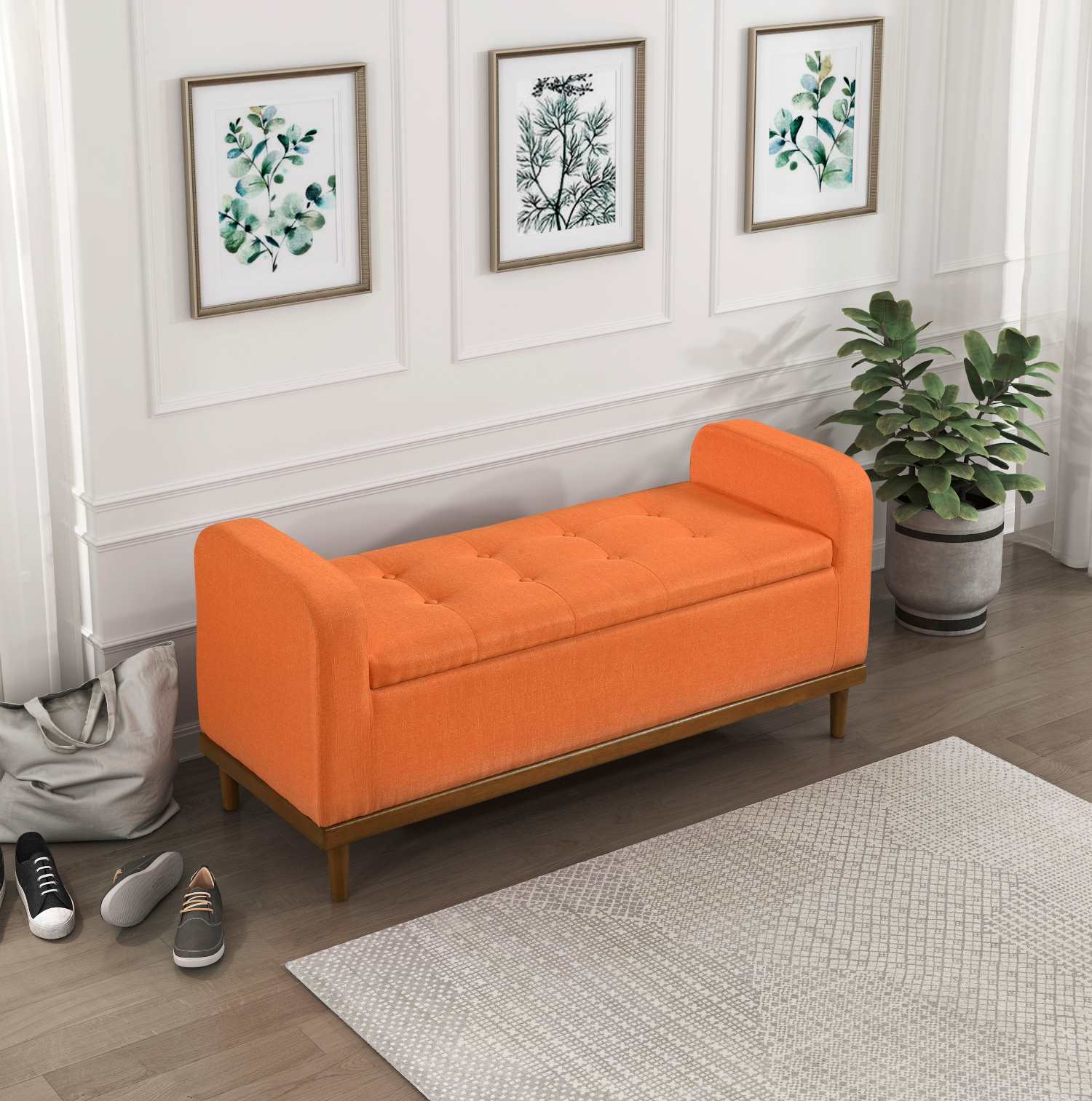 Brigitte Orange Button-Tufted Lift Top Storage Bench 4590