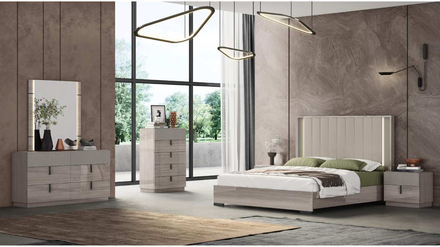 Bristal Wood-Tone Finish Bedroom Set with Panel LED Headboard 1781