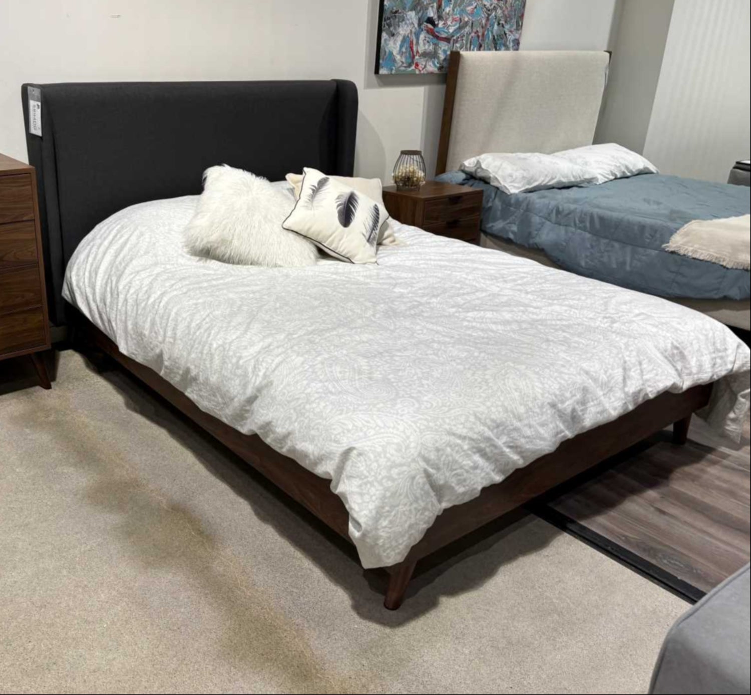 Brody Wooden Queen Bed with Fabric Headboard 5894