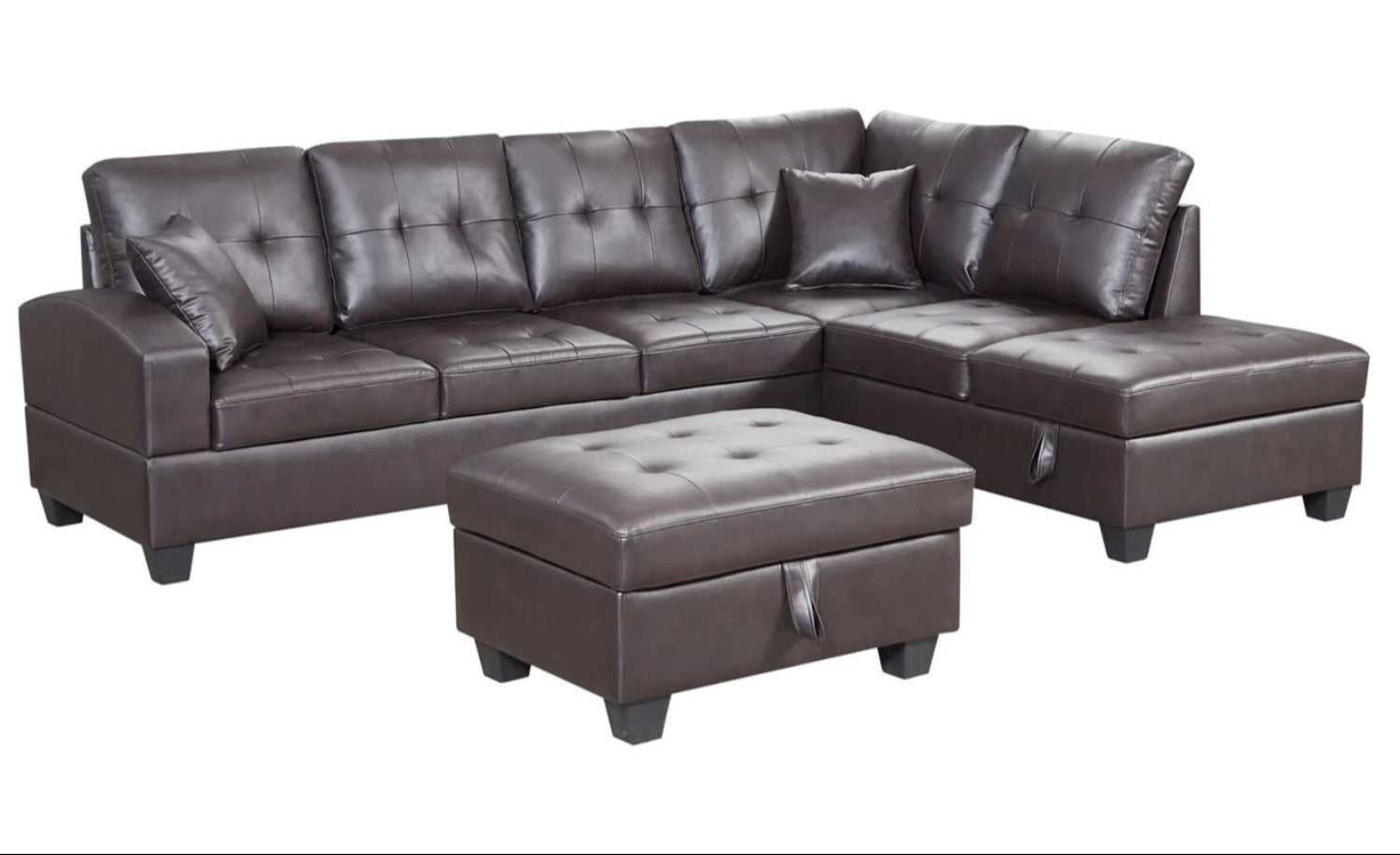 Brown PU Sectional Sofa With Storage Chaise & Ottoman 5312
