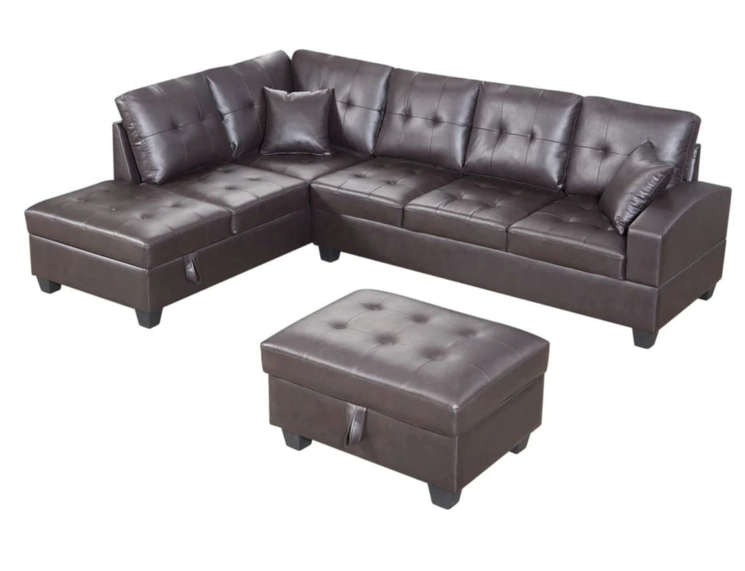 Brown PU Sectional Sofa With Storage Chaise & Ottoman 5312
