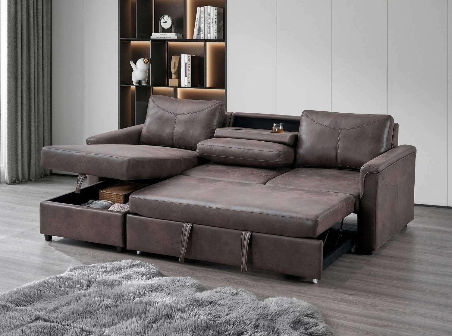 Brown Sofa Bed With Lift-Up Storage Compartment 9075 / 9076