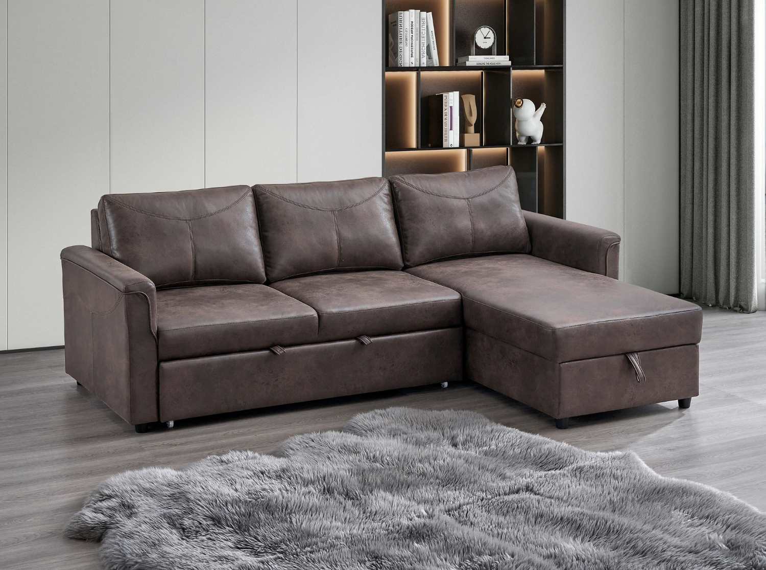 Brown Sofa Bed With Lift-Up Storage Compartment 9075 / 9076