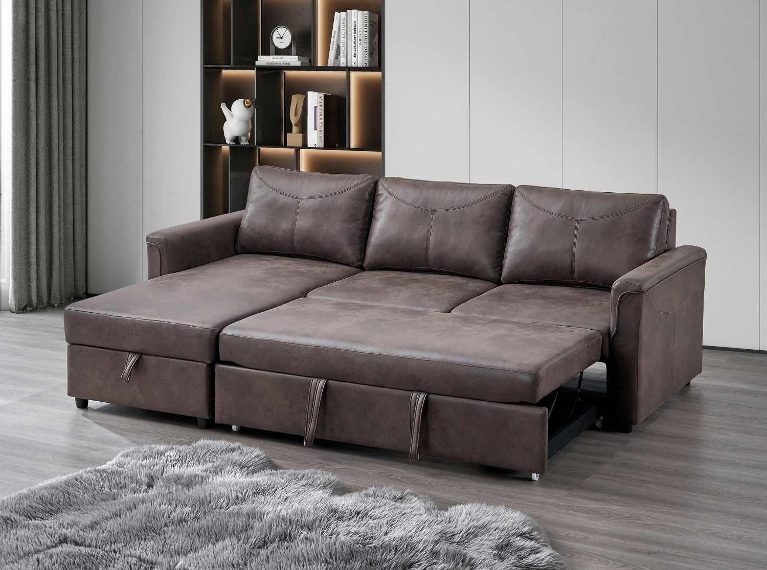 Brown Sofa Bed With Lift-Up Storage Compartment 9075 / 9076