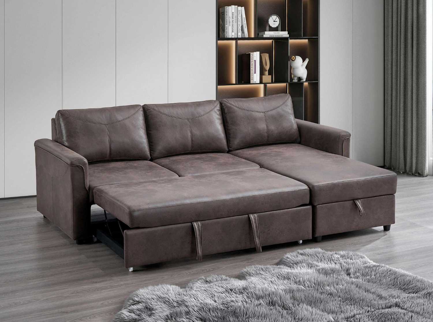 Brown Sofa Bed With Lift-Up Storage Compartment 9075 / 9076