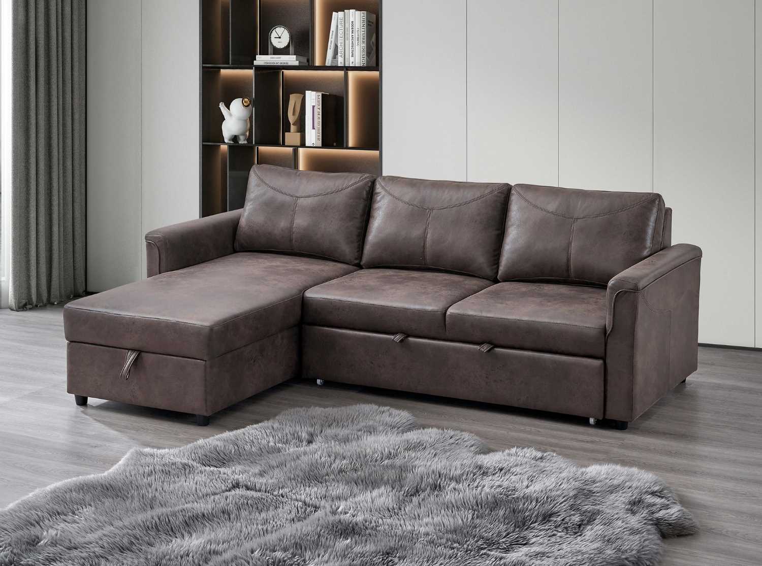 Brown Sofa Bed With Lift-Up Storage Compartment 9075 / 9076