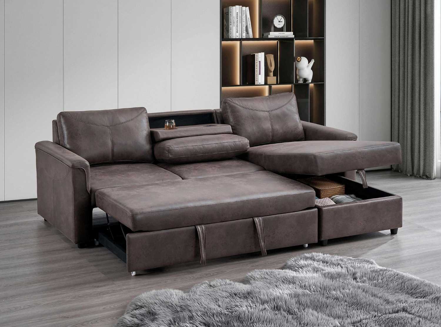 Brown Sofa Bed With Lift-Up Storage Compartment 9075 / 9076