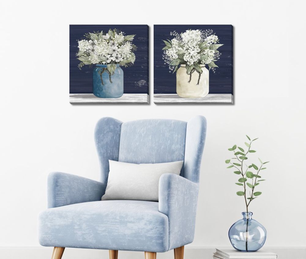White Flowers I Canvas Art 18" x 18"