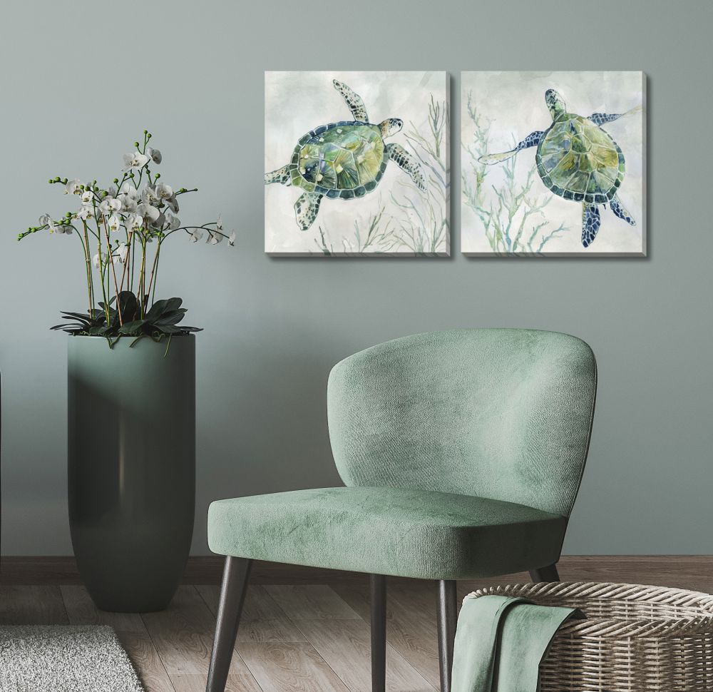 Seagrass Turtle II Set of 2 Canvas Art