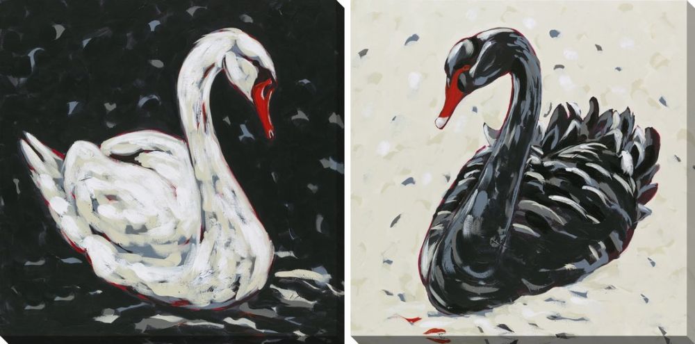 White and Black Swan Set of 2 canvas art