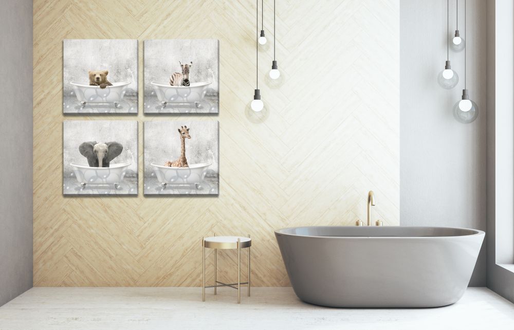 Baby Zebra Bath Canvas Art 18" x 18"