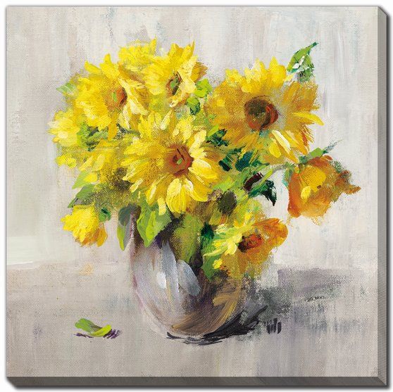 Sunflower Still Life On Gray 2 PC Canvas Art