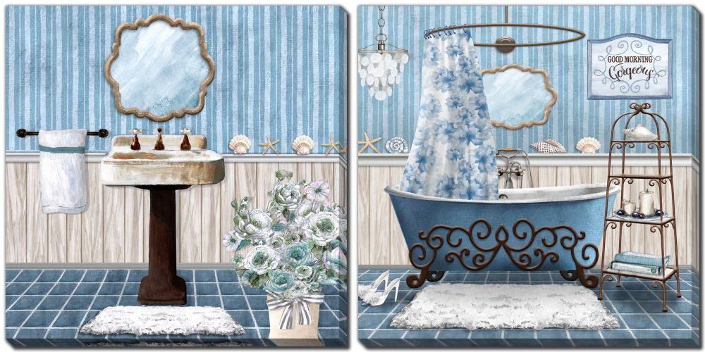 Blue Bath Retreat Set of 2 Canvas Art
