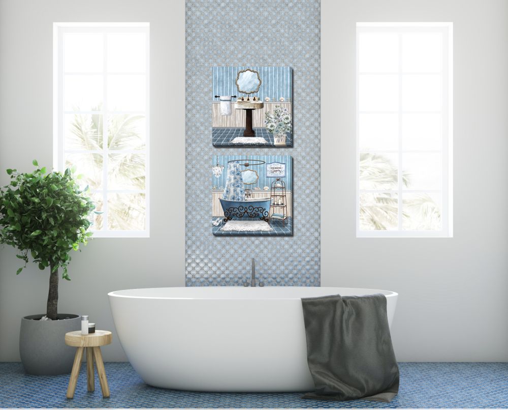 Blue Bath Retreat Set of 2 Canvas Art