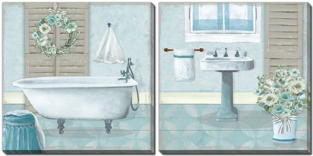Teal Bath Set of 2 Canvas Art