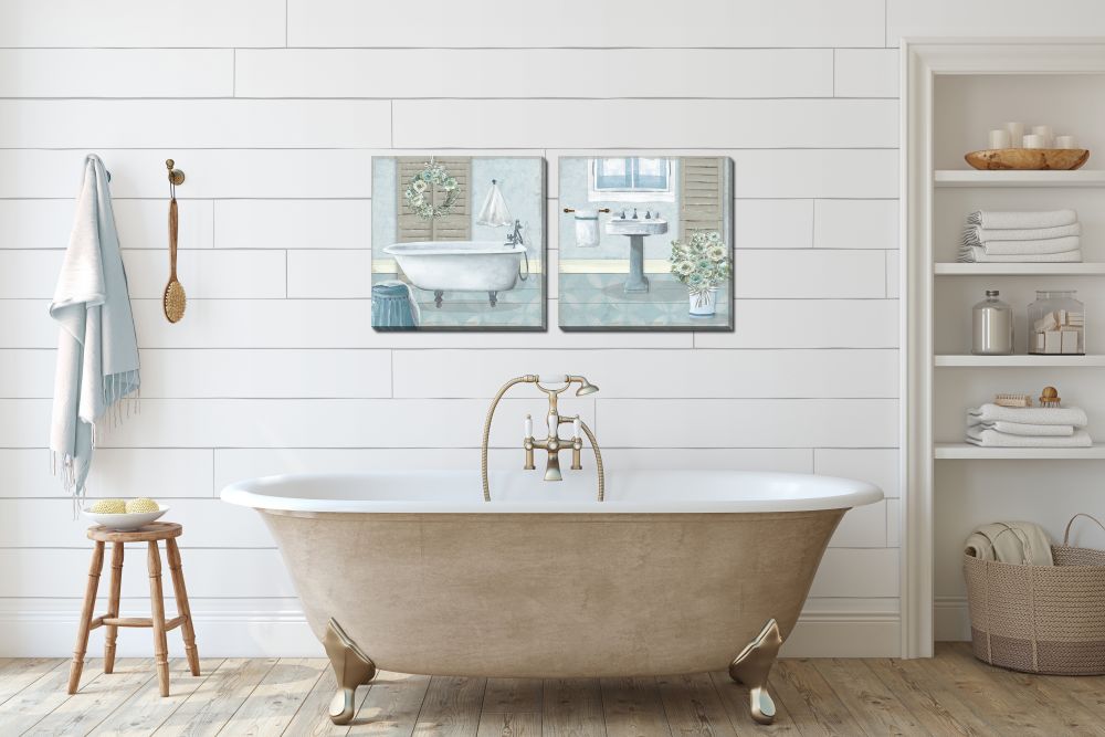 Teal Bath Set of 2 Canvas Art