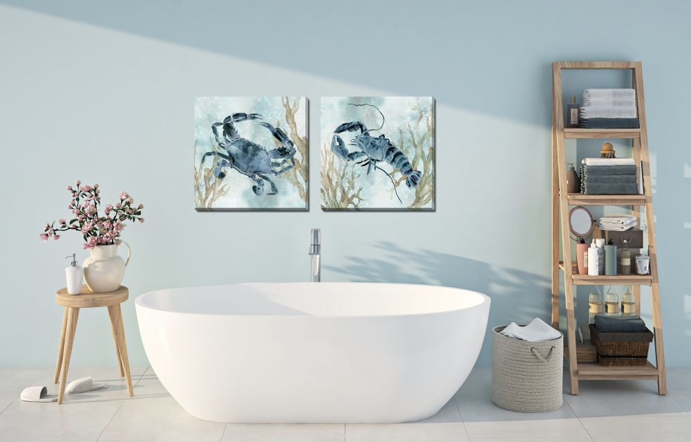 Navy Crab Lobster Set of 2 Canvas Art