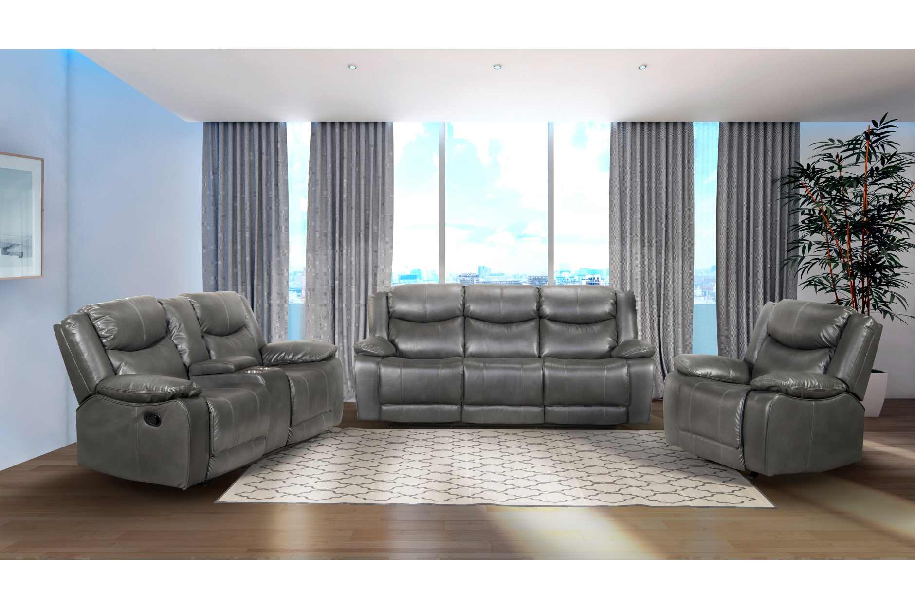 Caledon Reclining Collection Grey Leather Airehyde-Match Upholstery 99922