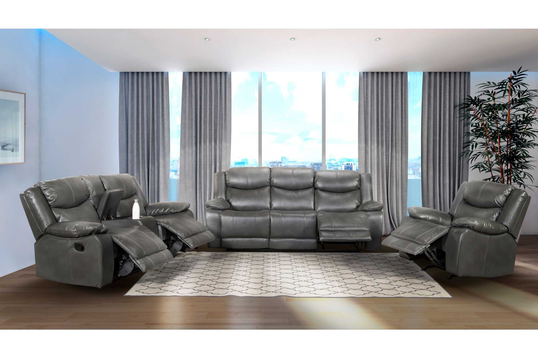 Caledon Reclining Collection Grey Leather Airehyde-Match Upholstery 99922