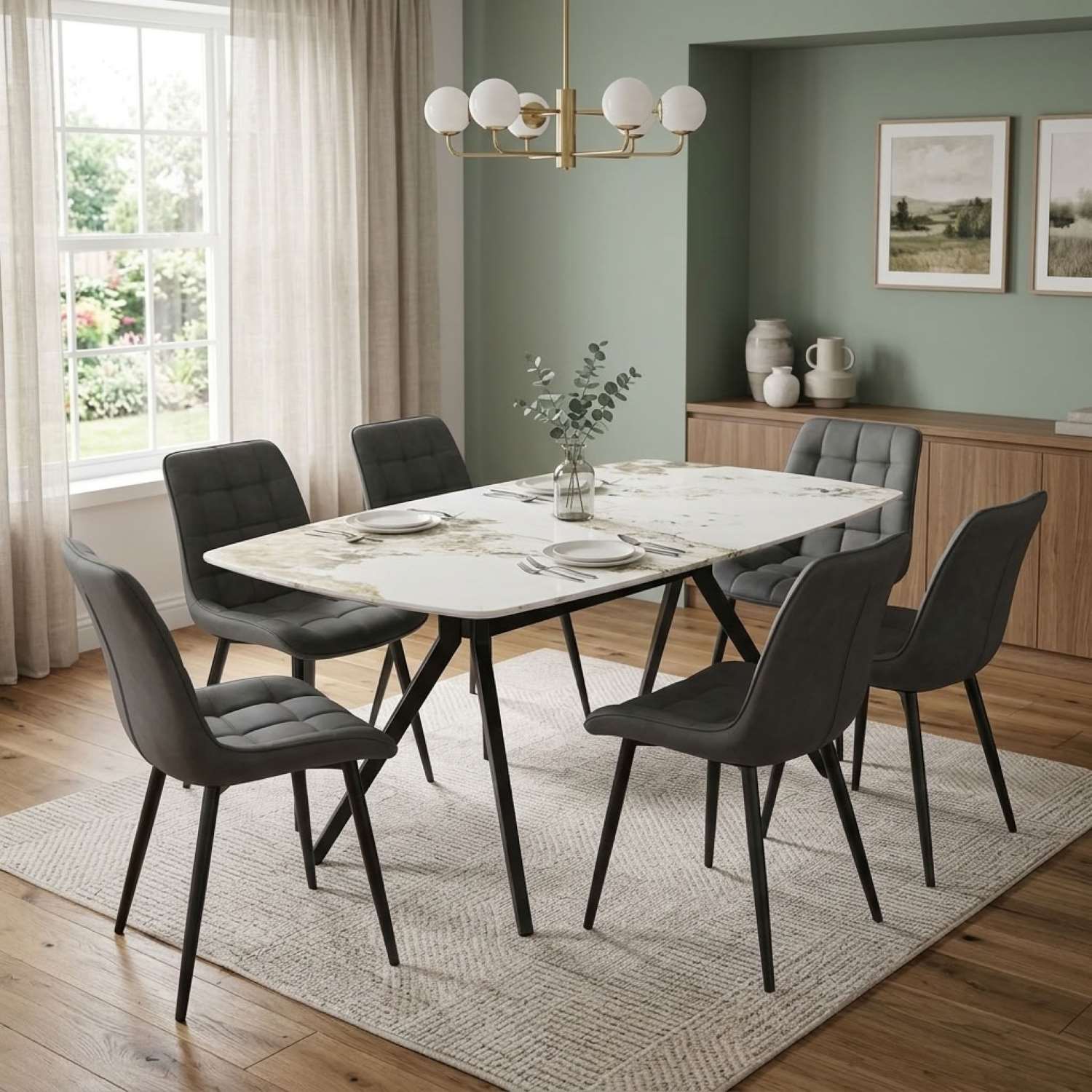 Callista Sintered Stone Dining Set with Grey Chairs