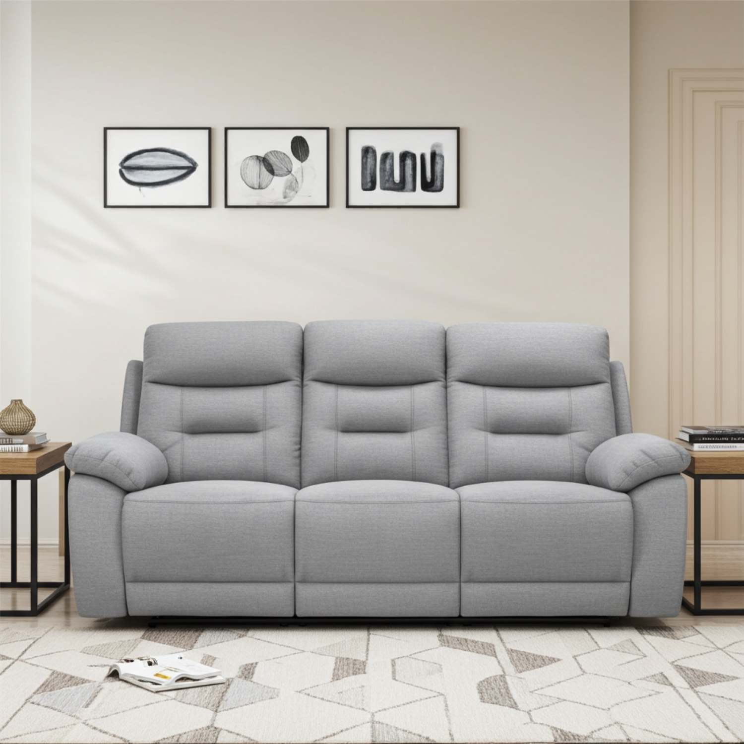 Calypso Grey Fabric Power Recliner Sofa Set with Drop-down & Cup Holders 1407