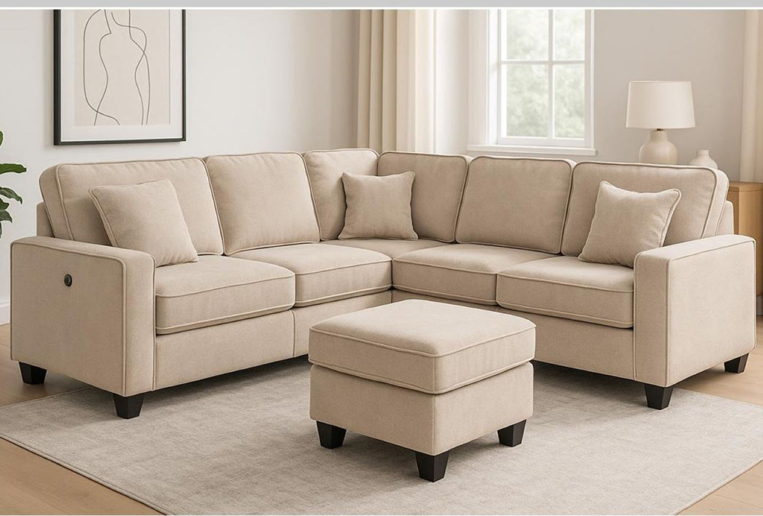 Cameron Toscana Grey Fabric Sectional with Ottoman & Built-in USB 60046
