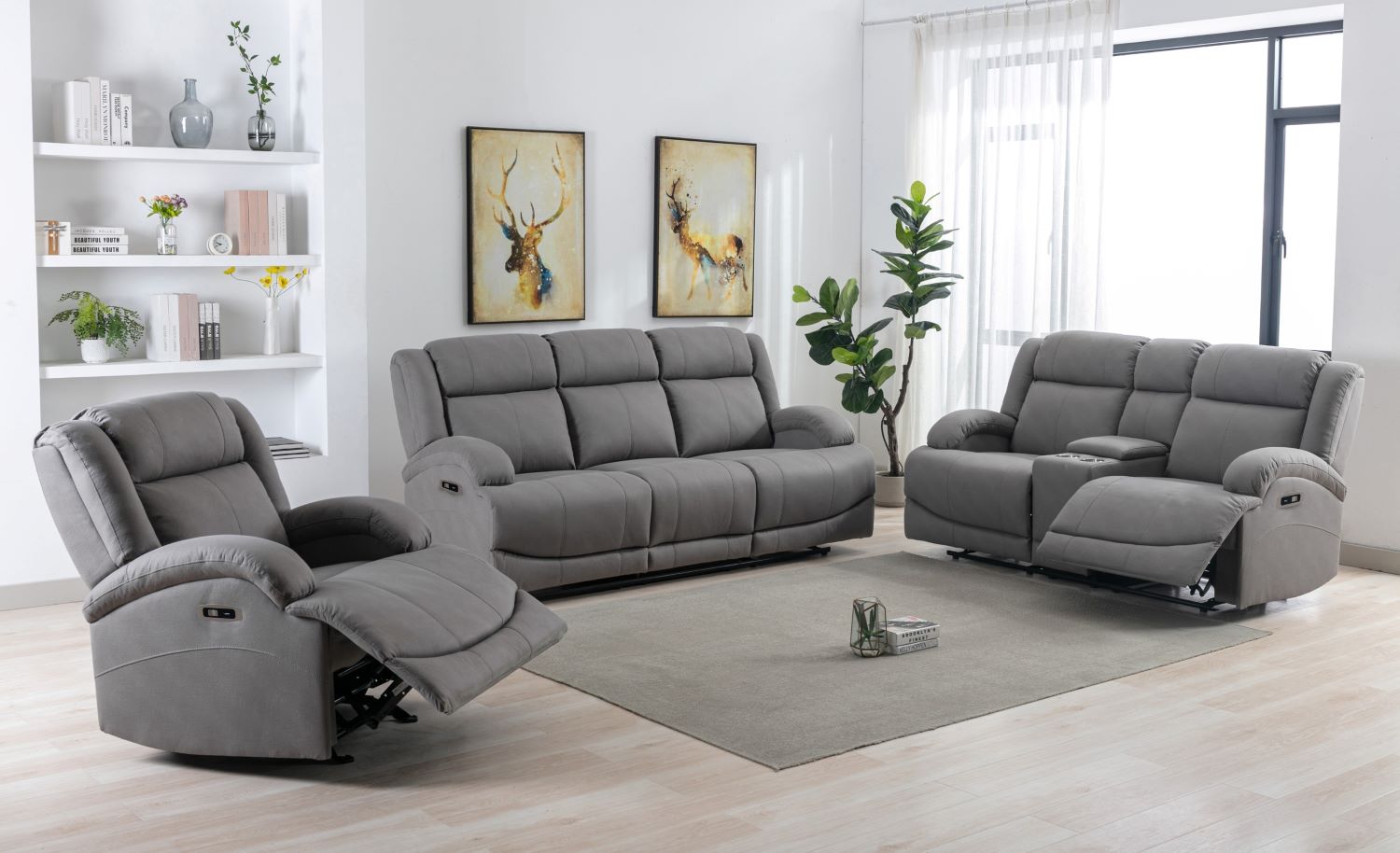 Camryn II Grey Soft Polished Microfiber Fabric Power Recliner Set 99207